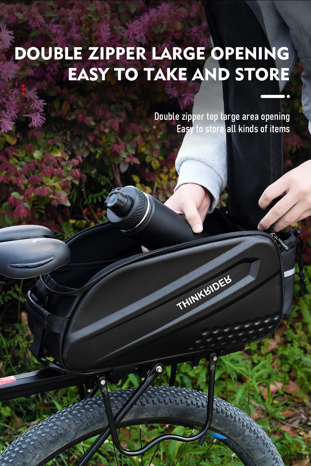 ThinkRider Bicycle Hard Shell Tear Hunch Bag,14L Large Capacity Hunch Bag,Anti-Splash Material,With Rain Cover