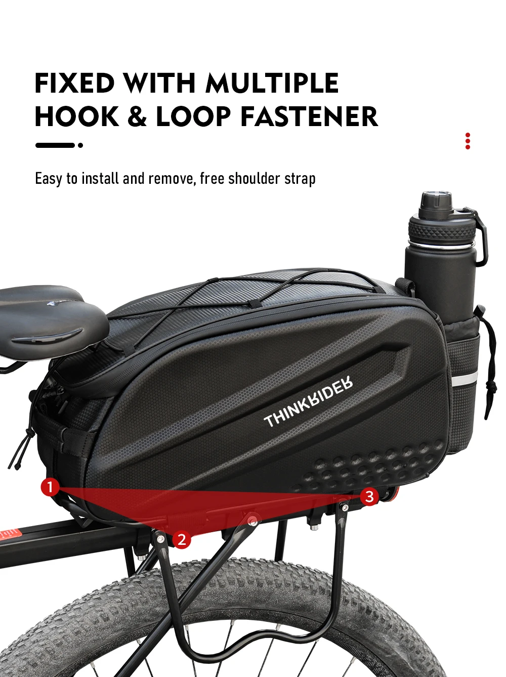 ThinkRider Bicycle Hard Shell Tear Hunch Bag,14L Large Capacity Hunch Bag,Anti-Splash Material,With Rain Cover