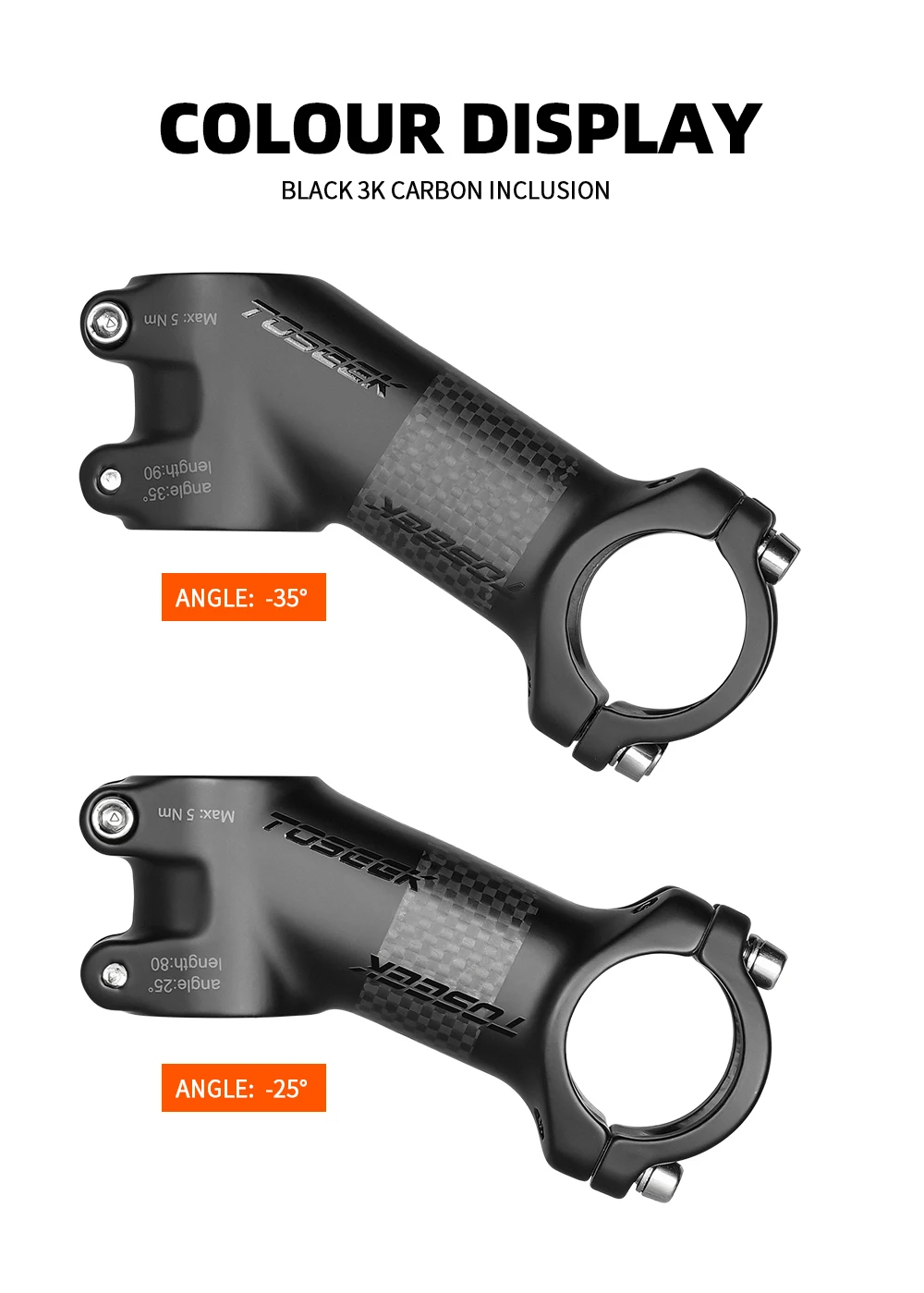TOSEEK ZF-ONE Carbon Stem 25/35Degree Mountain Bike Stem,31.8mm Handlebar Stems,60/70/80/90/100mm Black and Red Bicycle Parts