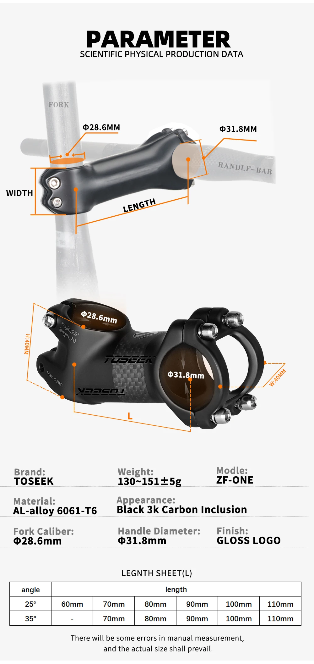 TOSEEK ZF-ONE Carbon Stem 25/35Degree Mountain Bike Stem,31.8mm Handlebar Stems,60/70/80/90/100mm Black and Red Bicycle Parts