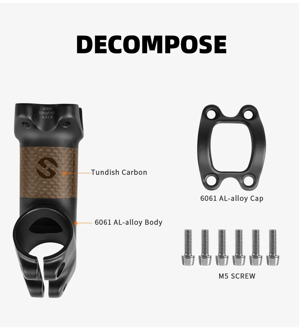 TOSEEK ZF-ONE Carbon Stem 25/35Degree Mountain Bike Stem,31.8mm Handlebar Stems,60/70/80/90/100mm Black and Red Bicycle Parts