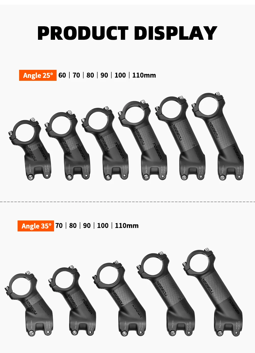 TOSEEK ZF-ONE Carbon Stem 25/35Degree Mountain Bike Stem,31.8mm Handlebar Stems,60/70/80/90/100mm Black and Red Bicycle Parts