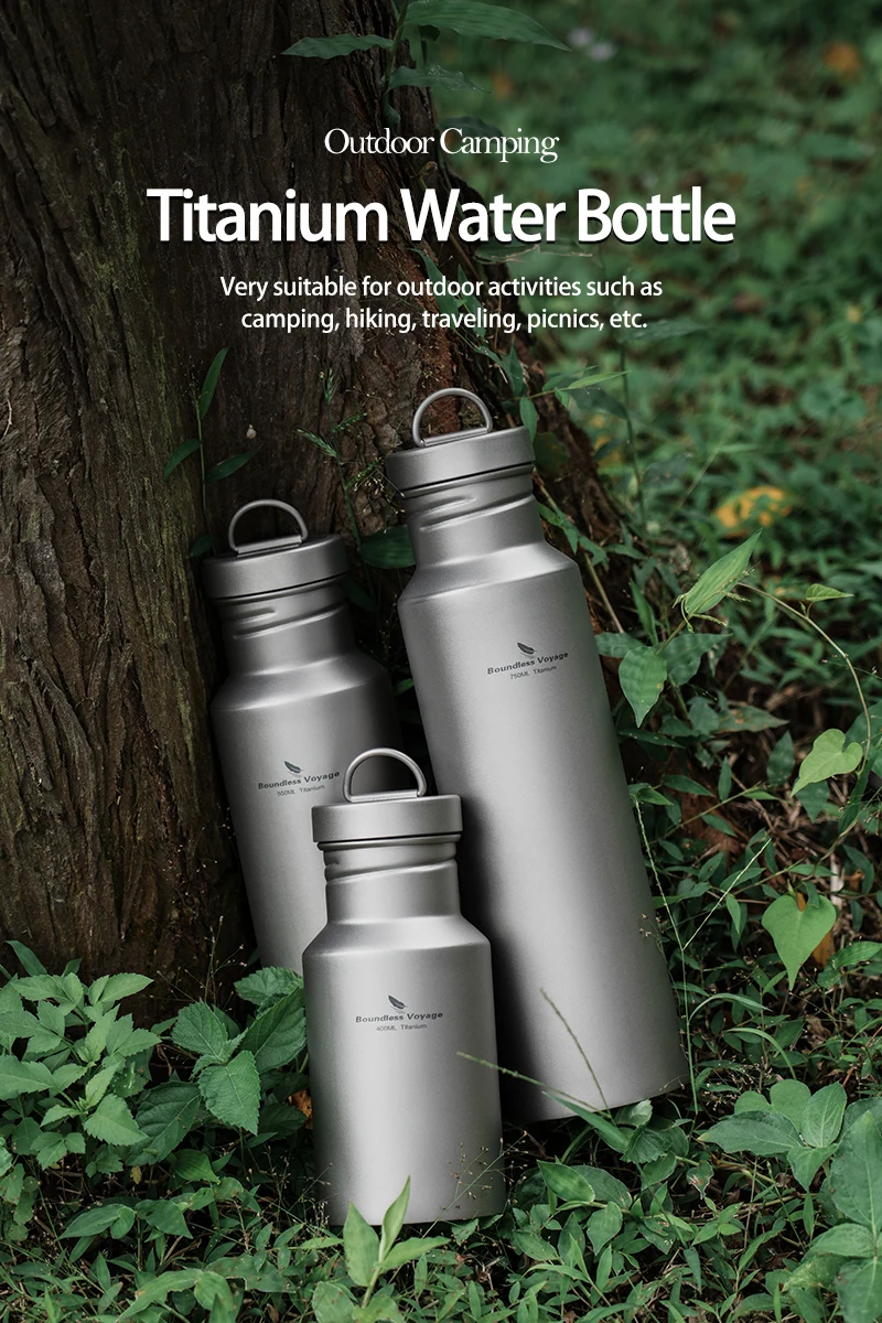 Boundless Voyage Wide Mouth Titanium Bottle with Lid Leak-Proof Camping Sports Water Bottle Single Layer Flask, 400/550/750ML