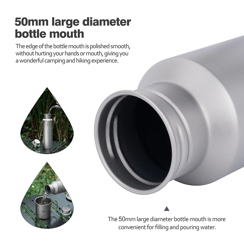 Boundless Voyage Wide Mouth Titanium Bottle with Lid Leak-Proof Camping Sports Water Bottle Single Layer Flask, 400/550/750ML