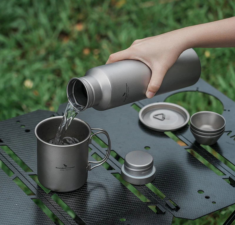 Boundless Voyage Wide Mouth Titanium Bottle with Lid Leak-Proof Camping Sports Water Bottle Single Layer Flask, 400/550/750ML