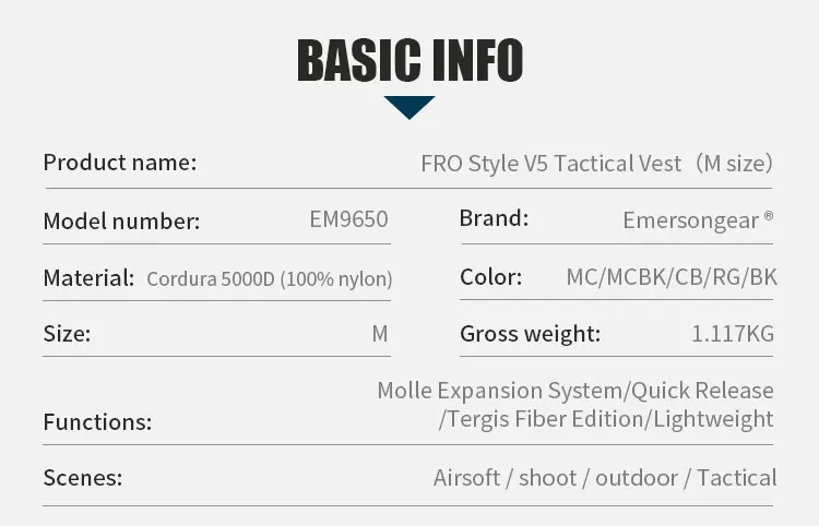 Emersongear For FRO Style V5 Hunting Vest M Size Plate Carrier Paintball Body Protective Airsoft Hunting Combat Training EM9650