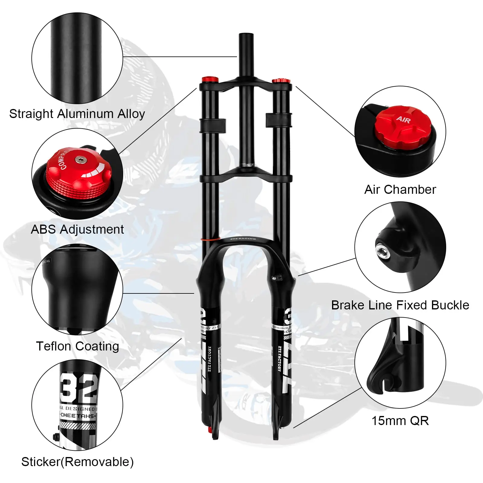 ZTZ Bike Cycling Suspension Fork 26/27.5/2 Inch for Sport Mountain DH Air Double Shoulder Downhill Replacement Bicycle Parts