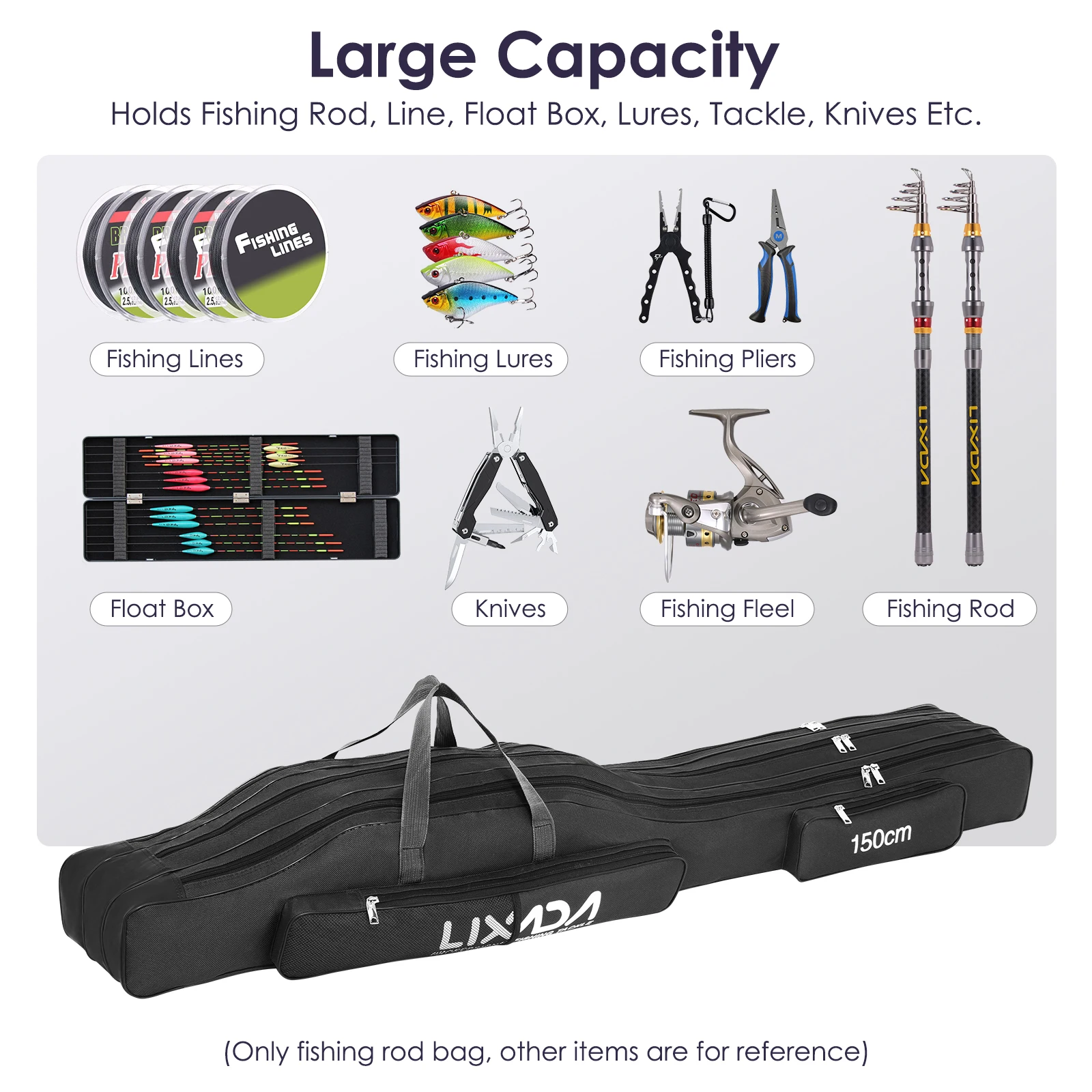 130cm/150cm Three Layers Fishing Bag Portable Folding Fishing Rod Reel Tackle Tool Carry Case Carrier Travel Bag