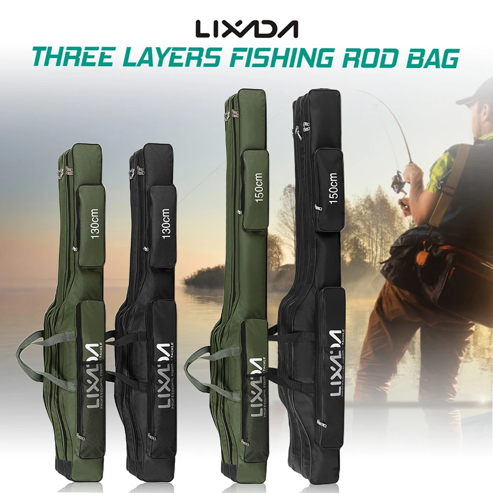 130cm/150cm Three Layers Fishing Bag Portable Folding Fishing Rod Reel Tackle Tool Carry Case Carrier Travel Bag