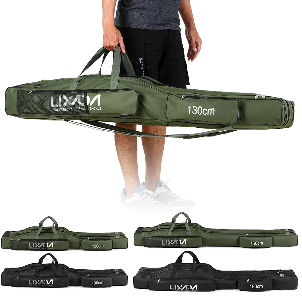 130cm/150cm Three Layers Fishing Bag Portable Folding Fishing Rod Reel Tackle Tool Carry Case Carrier Travel Bag