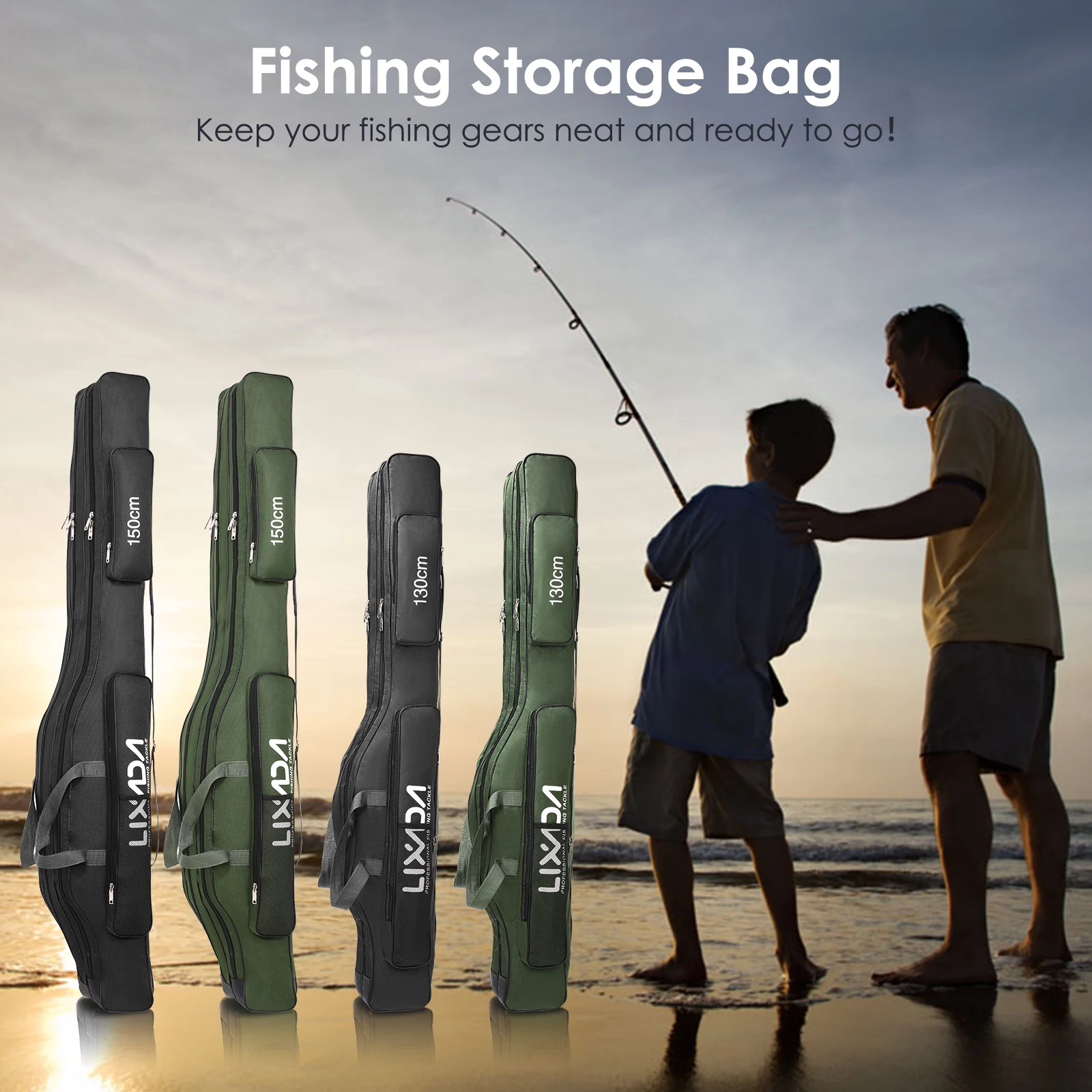 130cm/150cm Three Layers Fishing Bag Portable Folding Fishing Rod Reel Tackle Tool Carry Case Carrier Travel Bag