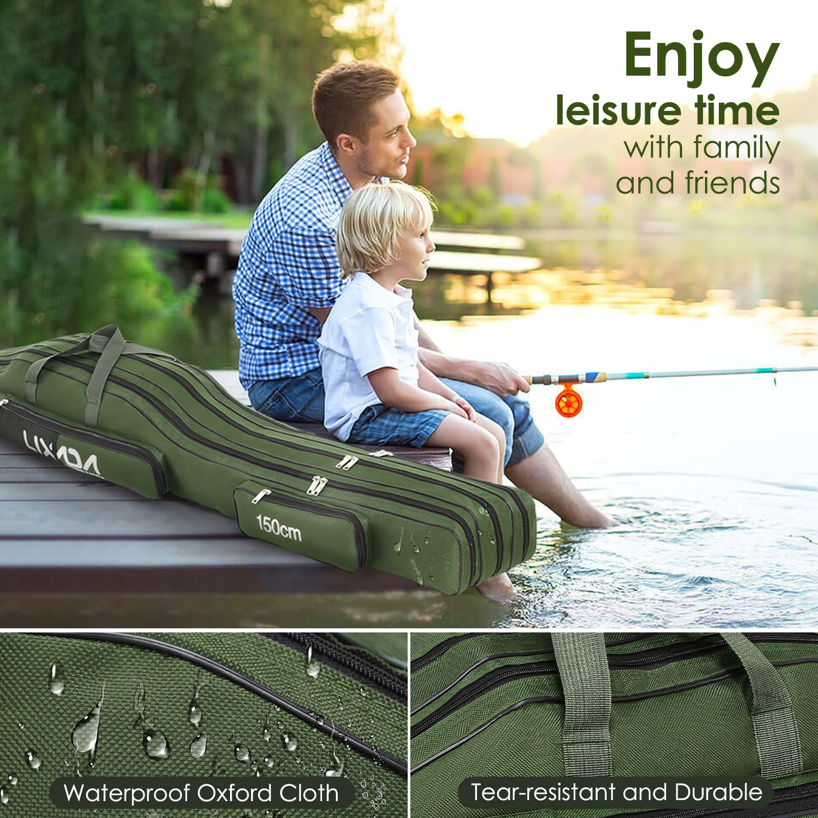 130cm/150cm Three Layers Fishing Bag Portable Folding Fishing Rod Reel Tackle Tool Carry Case Carrier Travel Bag