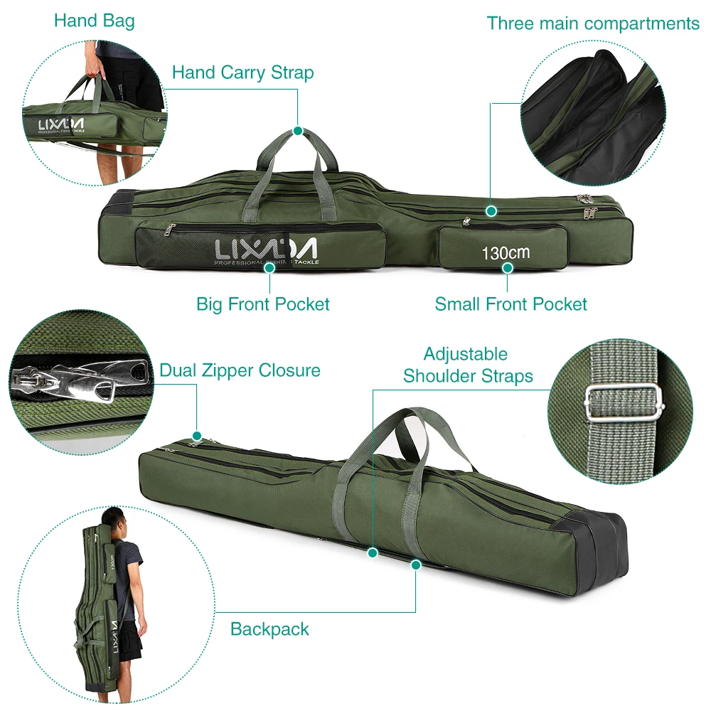 130cm/150cm Three Layers Fishing Bag Portable Folding Fishing Rod Reel Tackle Tool Carry Case Carrier Travel Bag