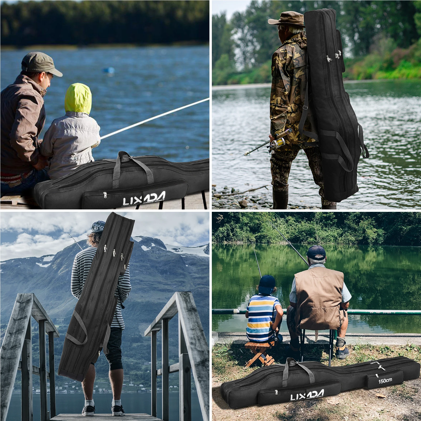 130cm/150cm Three Layers Fishing Bag Portable Folding Fishing Rod Reel Tackle Tool Carry Case Carrier Travel Bag