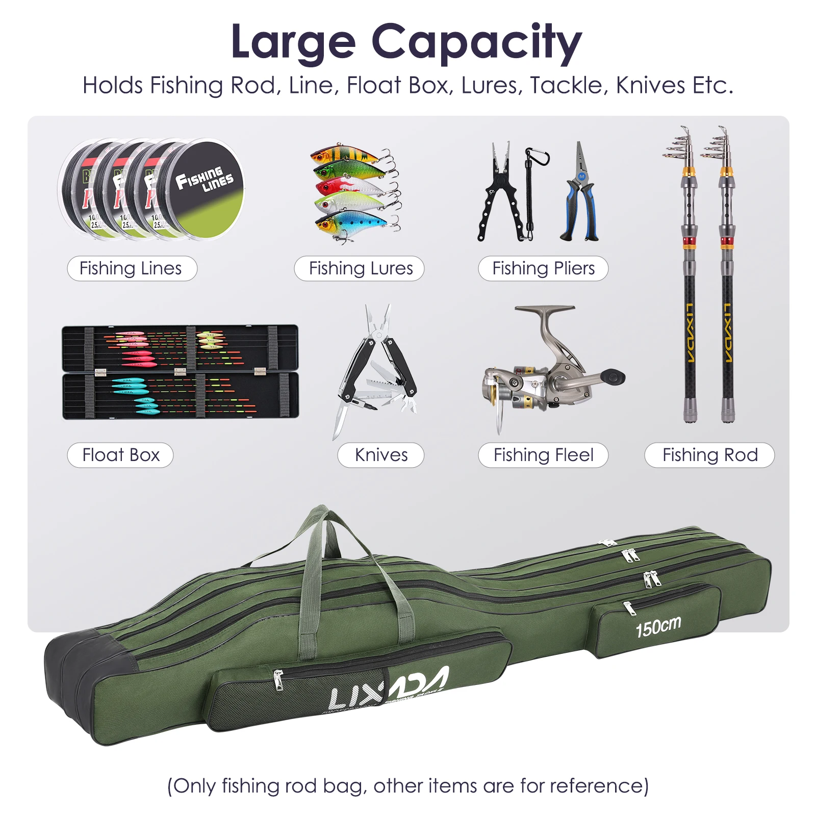 130cm/150cm Three Layers Fishing Bag Portable Folding Fishing Rod Reel Tackle Tool Carry Case Carrier Travel Bag