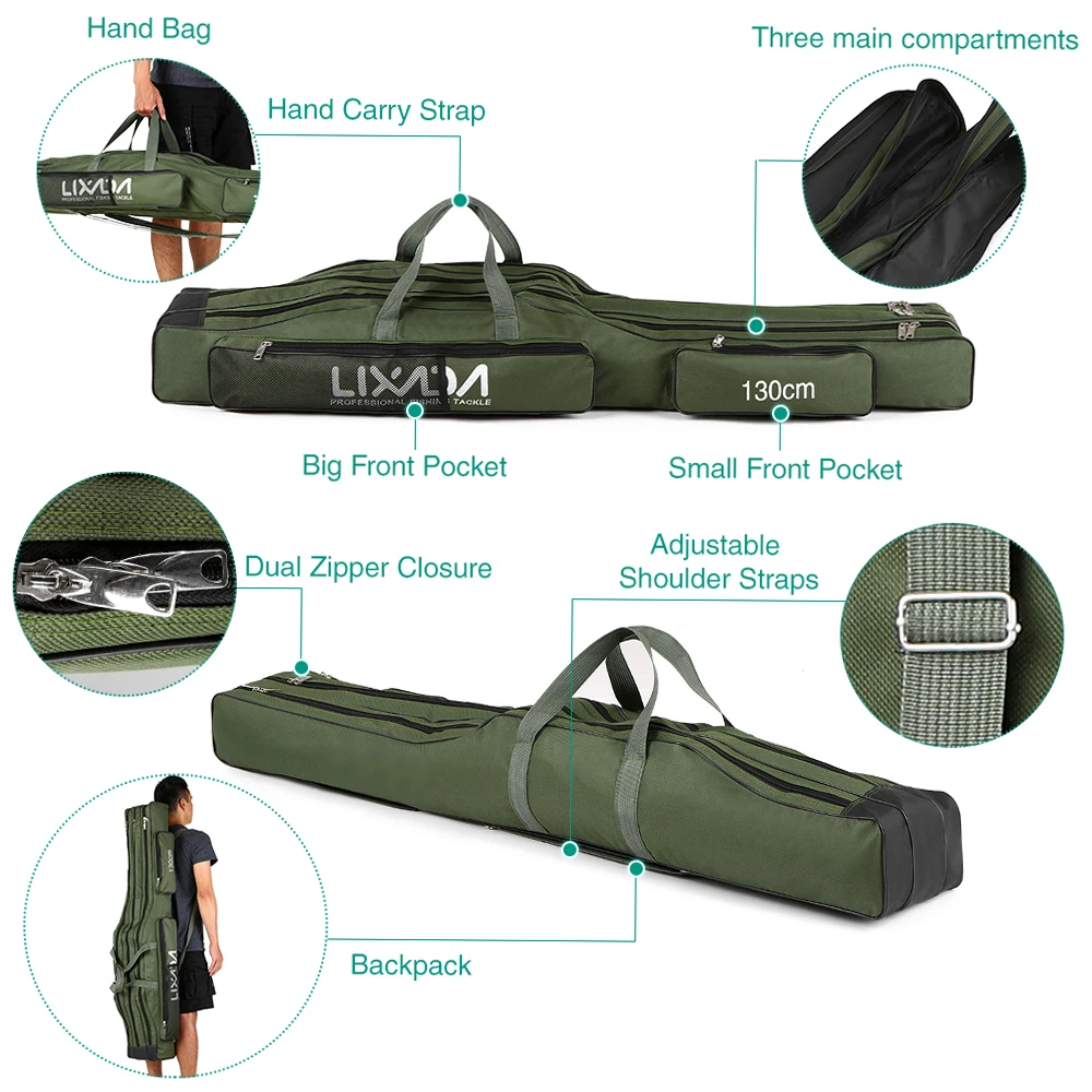 130cm/150cm Three Layers Fishing Bag Portable Folding Fishing Rod Reel Tackle Tool Carry Case Carrier Travel Bag