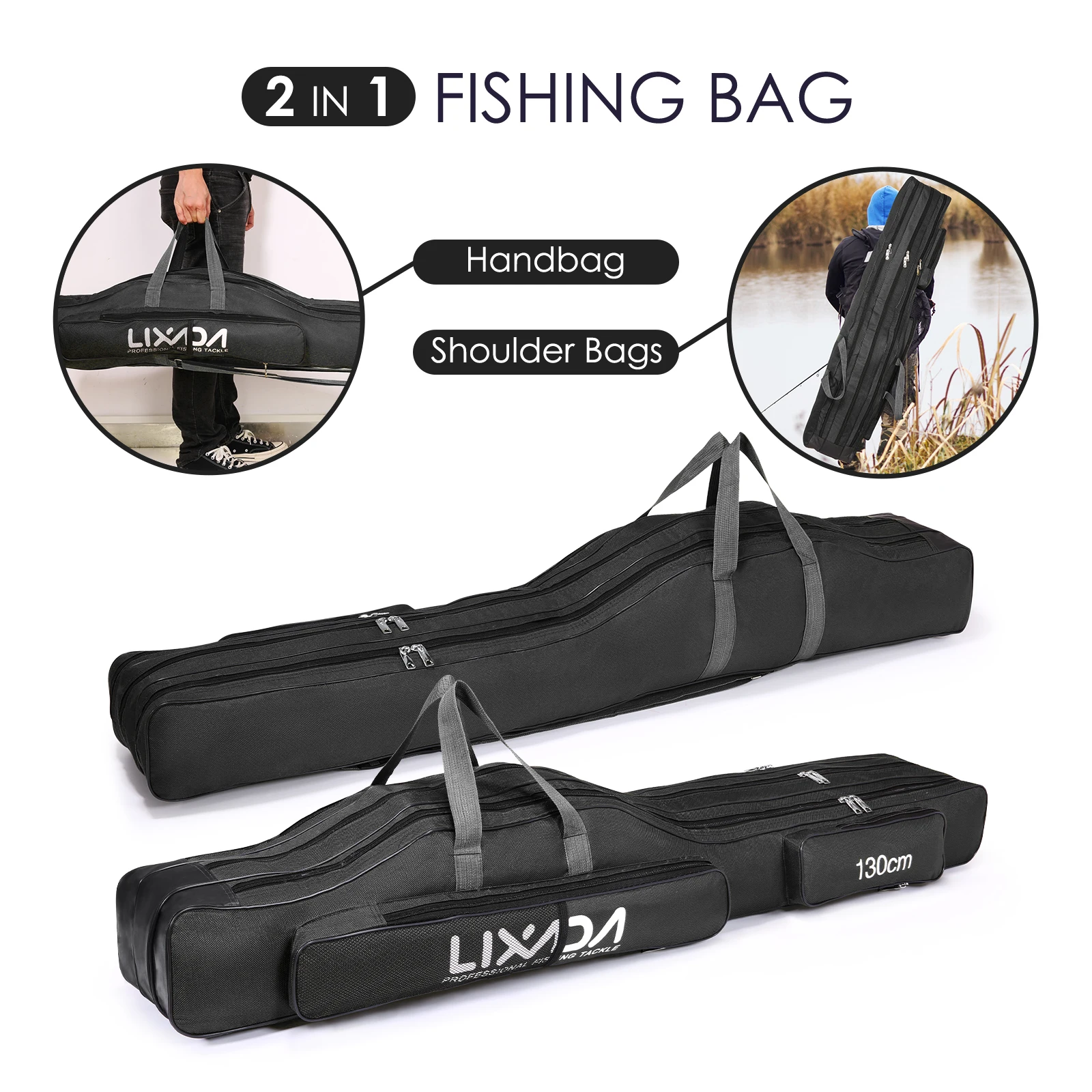 130cm/150cm Three Layers Fishing Bag Portable Folding Fishing Rod Reel Tackle Tool Carry Case Carrier Travel Bag