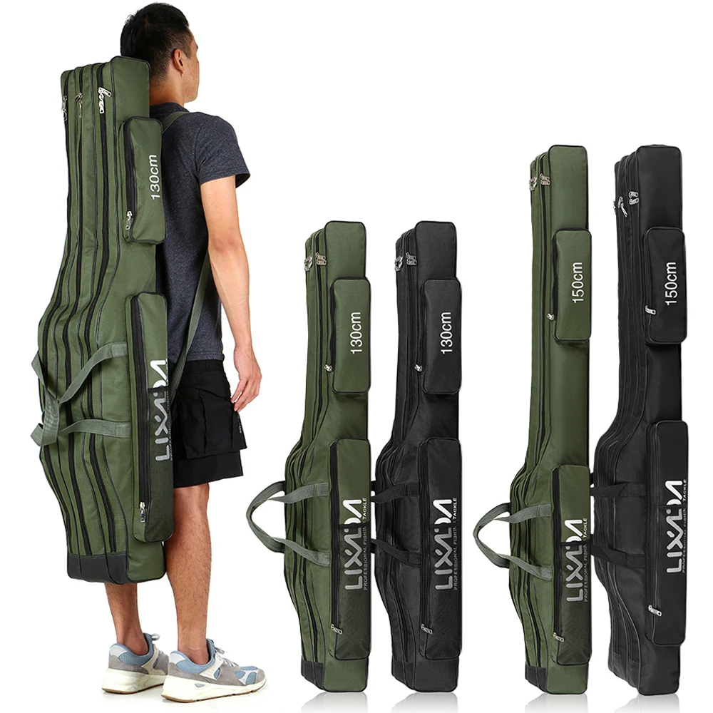 130cm/150cm Three Layers Fishing Bag Portable Folding Fishing Rod Reel Tackle Tool Carry Case Carrier Travel Bag