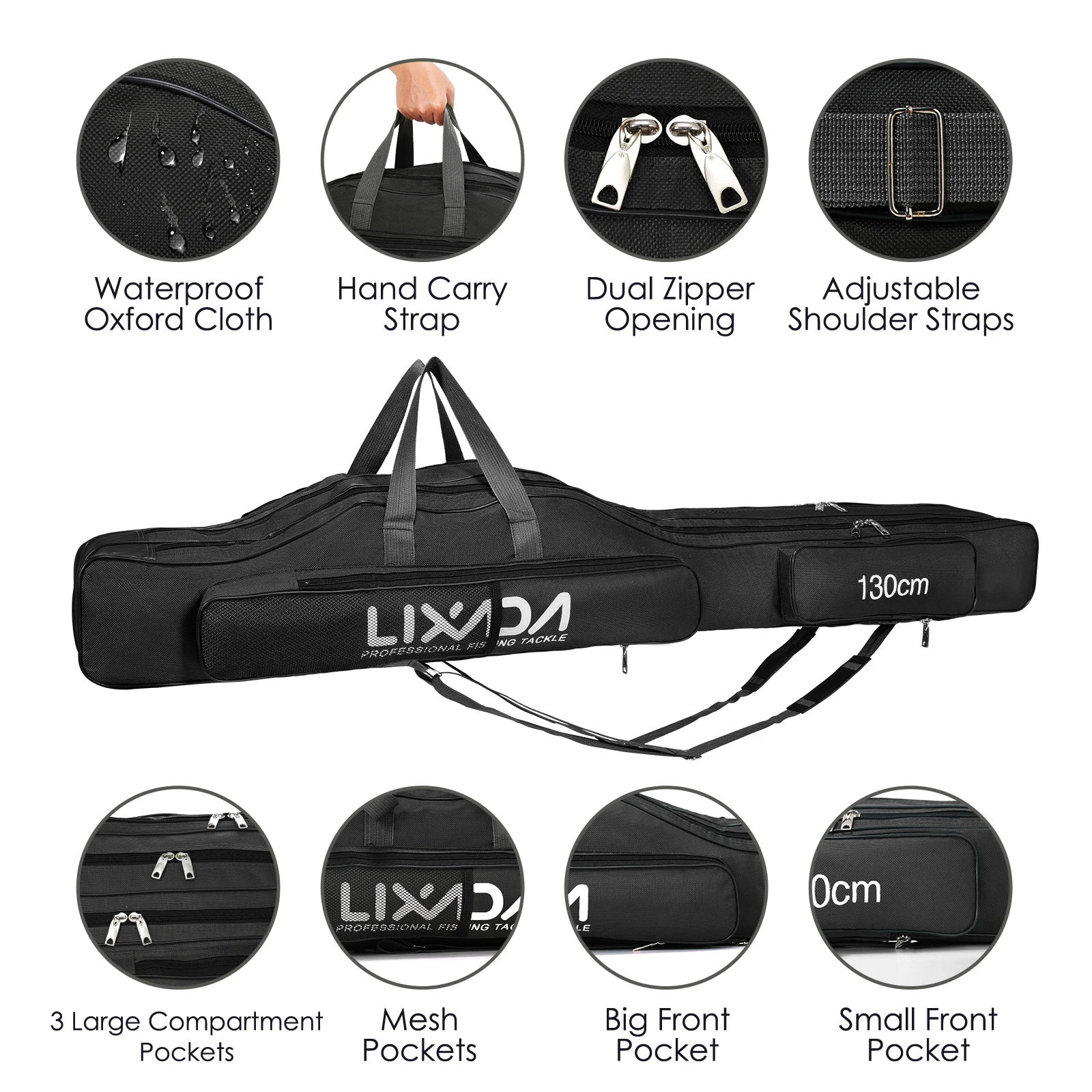 130cm/150cm Three Layers Fishing Bag Portable Folding Fishing Rod Reel Tackle Tool Carry Case Carrier Travel Bag