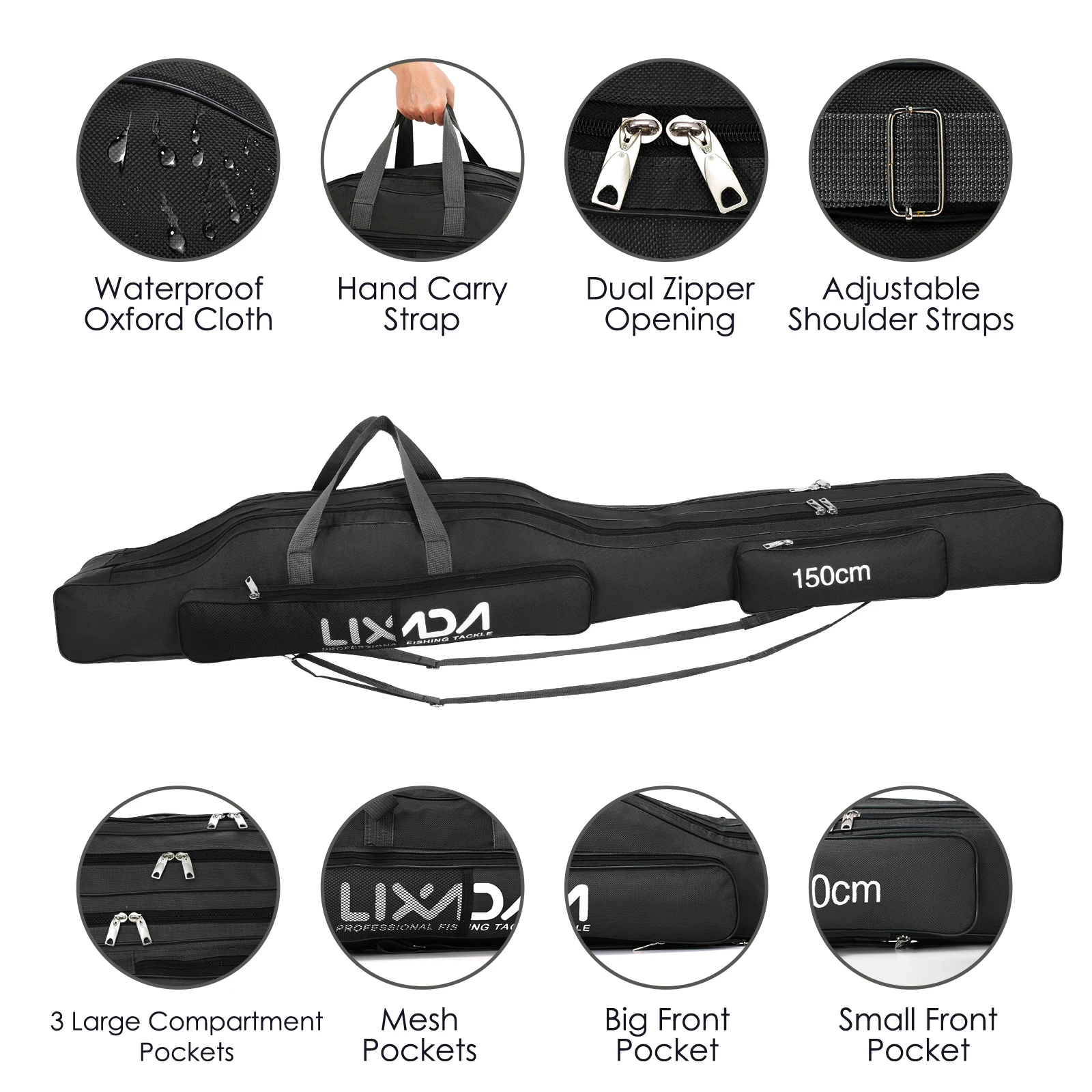 130cm/150cm Three Layers Fishing Bag Portable Folding Fishing Rod Reel Tackle Tool Carry Case Carrier Travel Bag