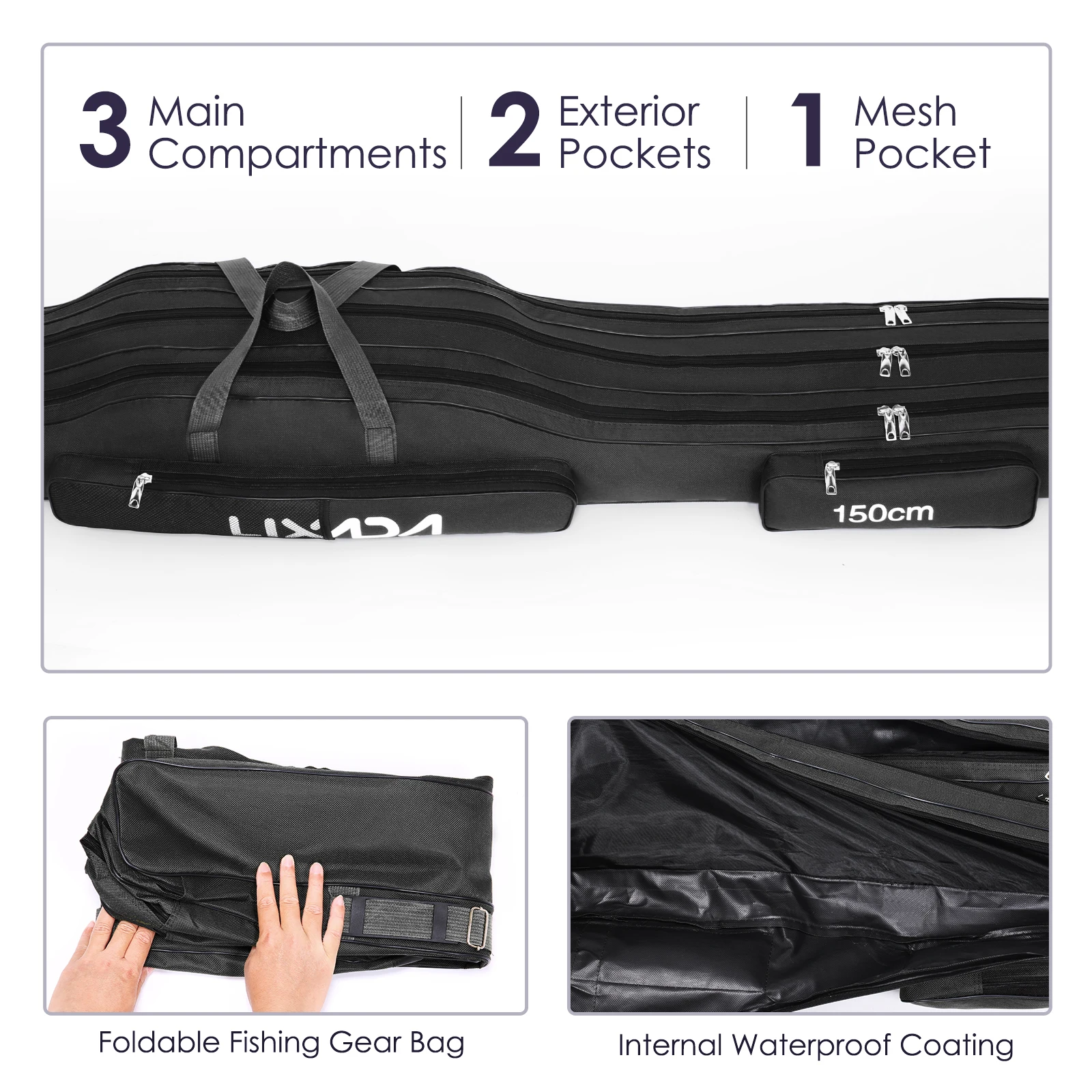 130cm/150cm Three Layers Fishing Bag Portable Folding Fishing Rod Reel Tackle Tool Carry Case Carrier Travel Bag