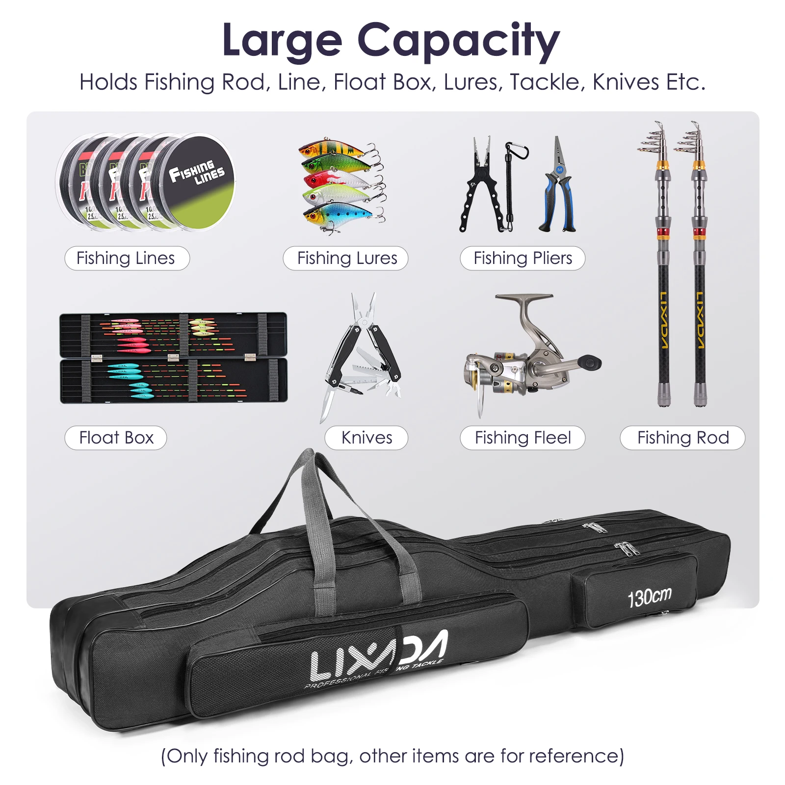 130cm/150cm Three Layers Fishing Bag Portable Folding Fishing Rod Reel Tackle Tool Carry Case Carrier Travel Bag