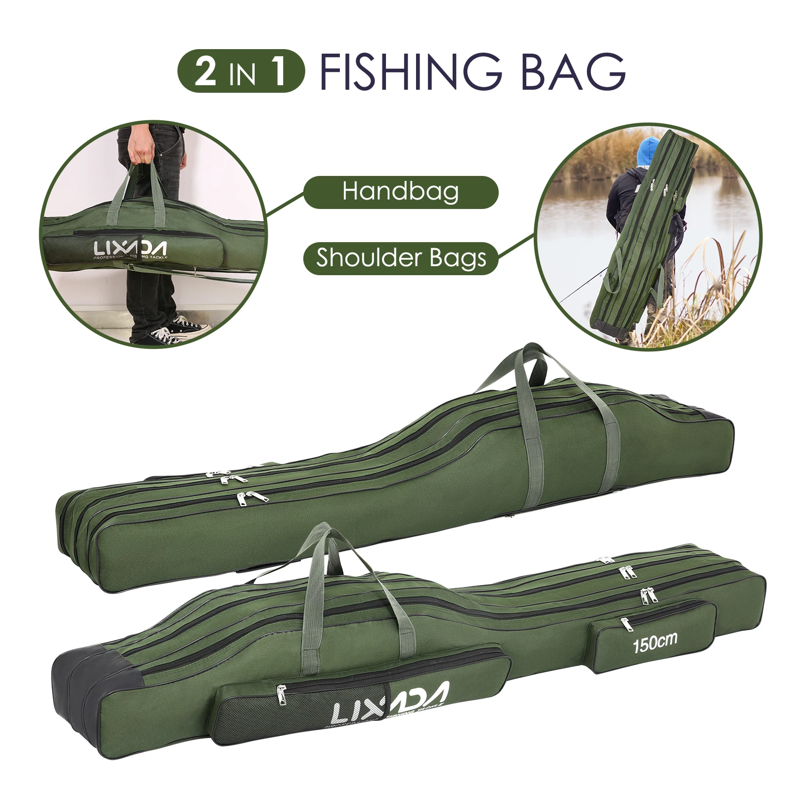130cm/150cm Three Layers Fishing Bag Portable Folding Fishing Rod Reel Tackle Tool Carry Case Carrier Travel Bag