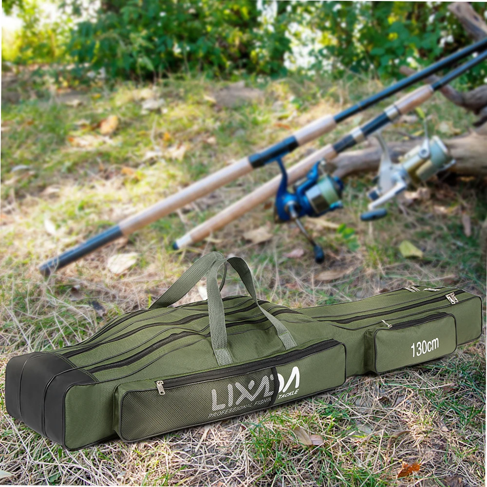 130cm/150cm Three Layers Fishing Bag Portable Folding Fishing Rod Reel Tackle Tool Carry Case Carrier Travel Bag