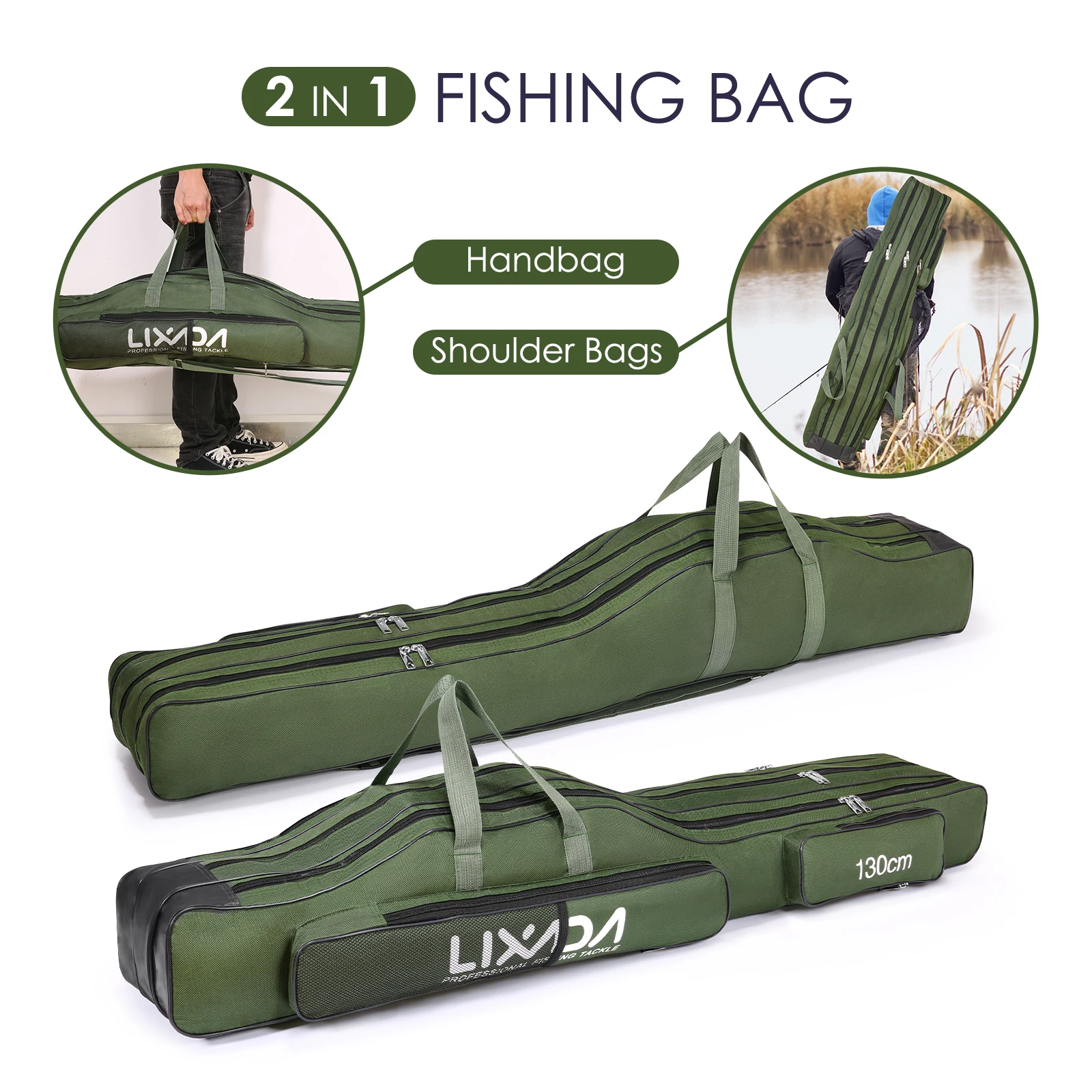 130cm/150cm Three Layers Fishing Bag Portable Folding Fishing Rod Reel Tackle Tool Carry Case Carrier Travel Bag