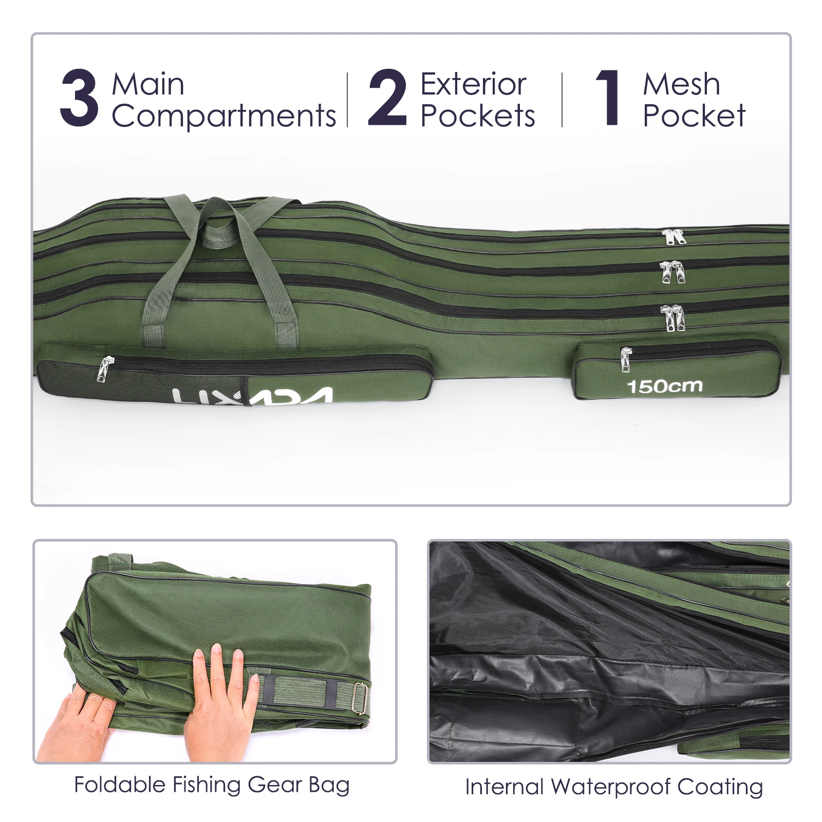 130cm/150cm Three Layers Fishing Bag Portable Folding Fishing Rod Reel Tackle Tool Carry Case Carrier Travel Bag