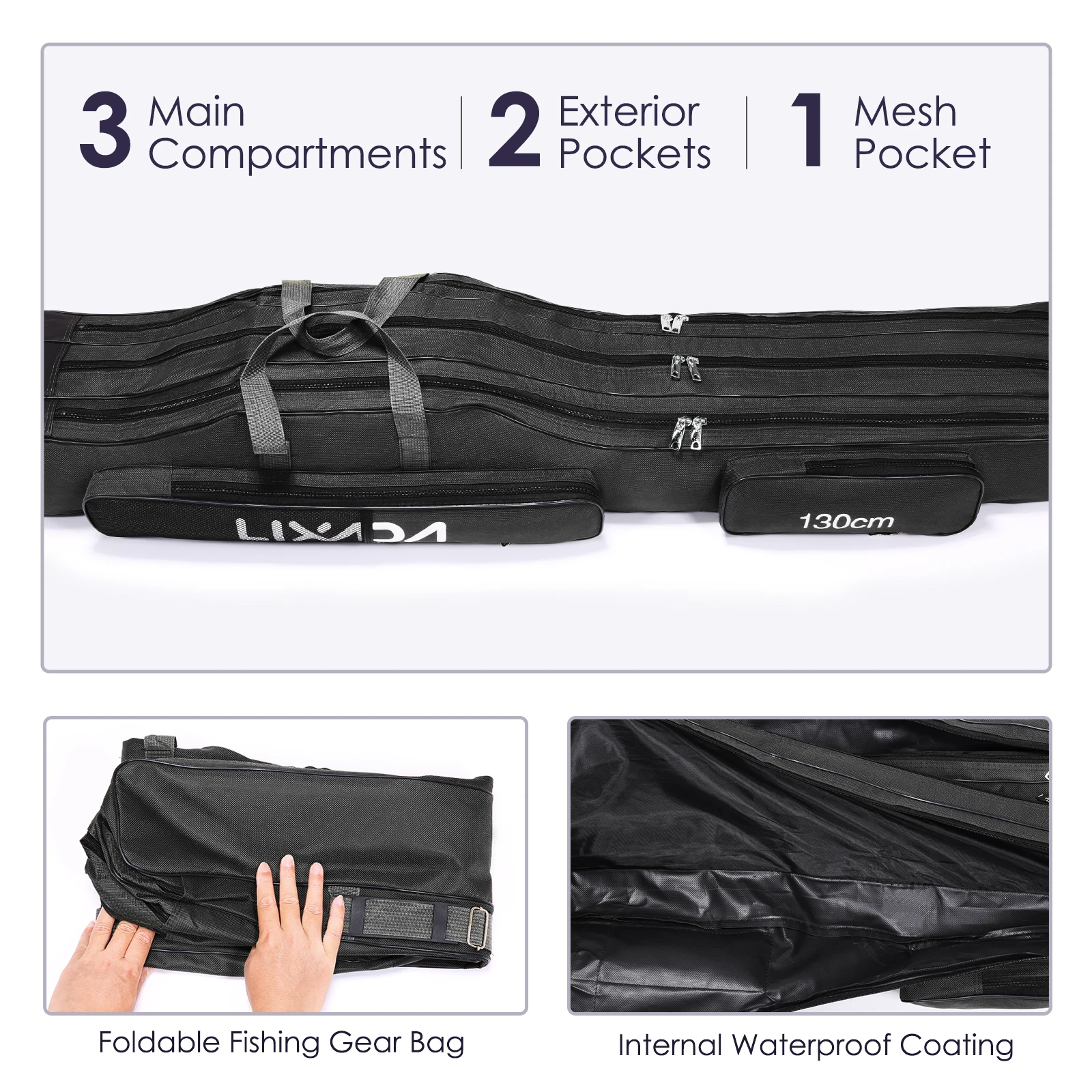 130cm/150cm Three Layers Fishing Bag Portable Folding Fishing Rod Reel Tackle Tool Carry Case Carrier Travel Bag