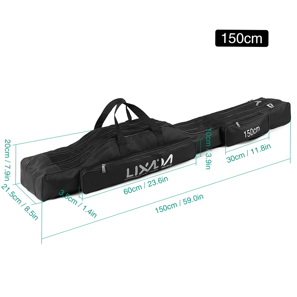130cm/150cm Three Layers Fishing Bag Portable Folding Fishing Rod Reel Tackle Tool Carry Case Carrier Travel Bag