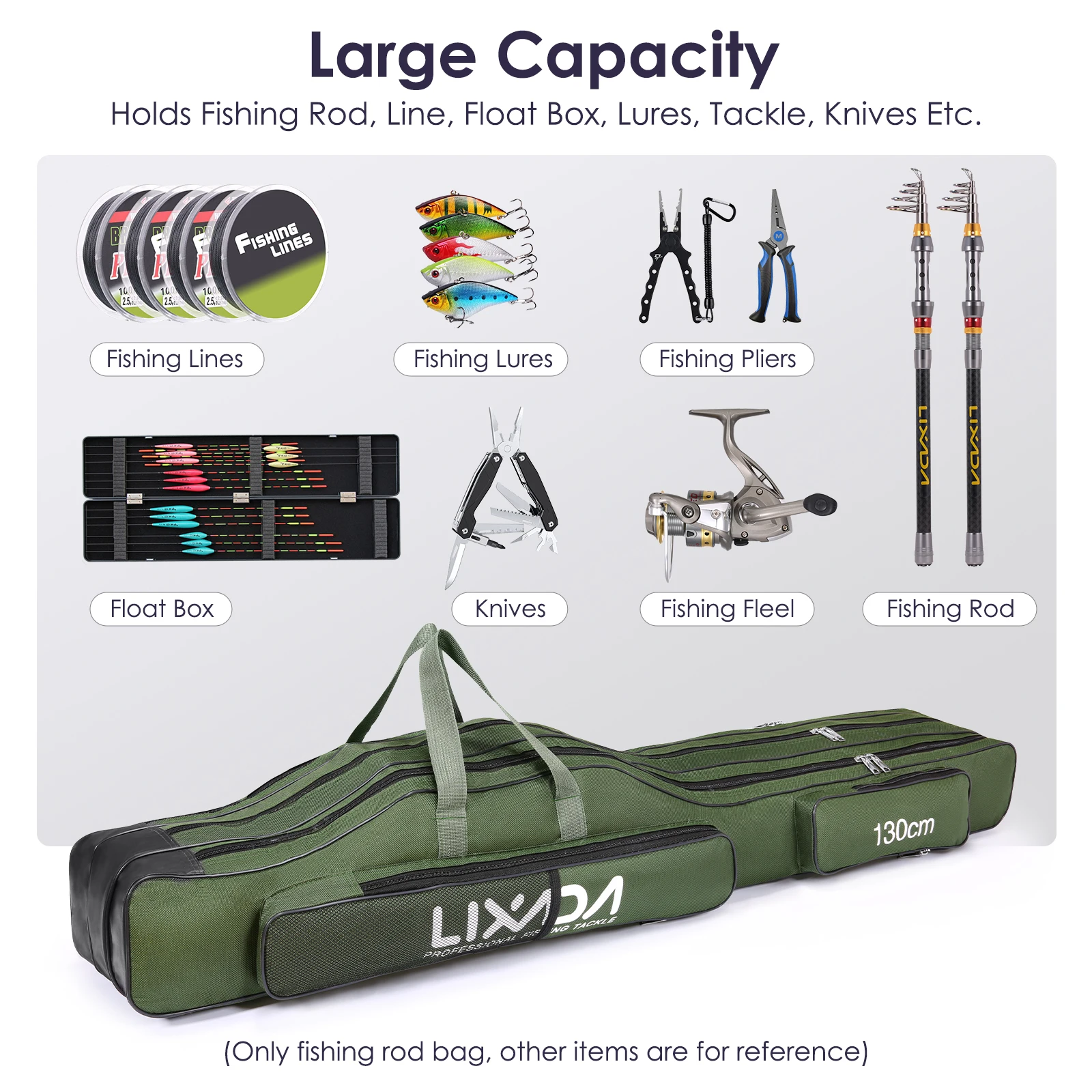 130cm/150cm Three Layers Fishing Bag Portable Folding Fishing Rod Reel Tackle Tool Carry Case Carrier Travel Bag