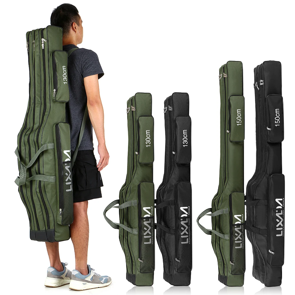 130cm/150cm Three Layers Fishing Bag Portable Folding Fishing Rod Reel Tackle Tool Carry Case Carrier Travel Bag