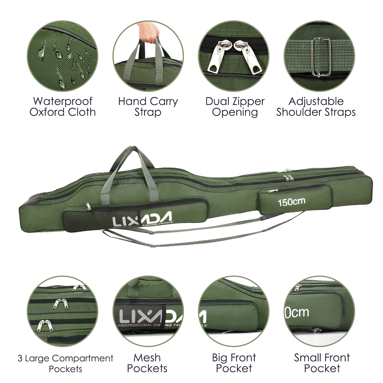 130cm/150cm Three Layers Fishing Bag Portable Folding Fishing Rod Reel Tackle Tool Carry Case Carrier Travel Bag