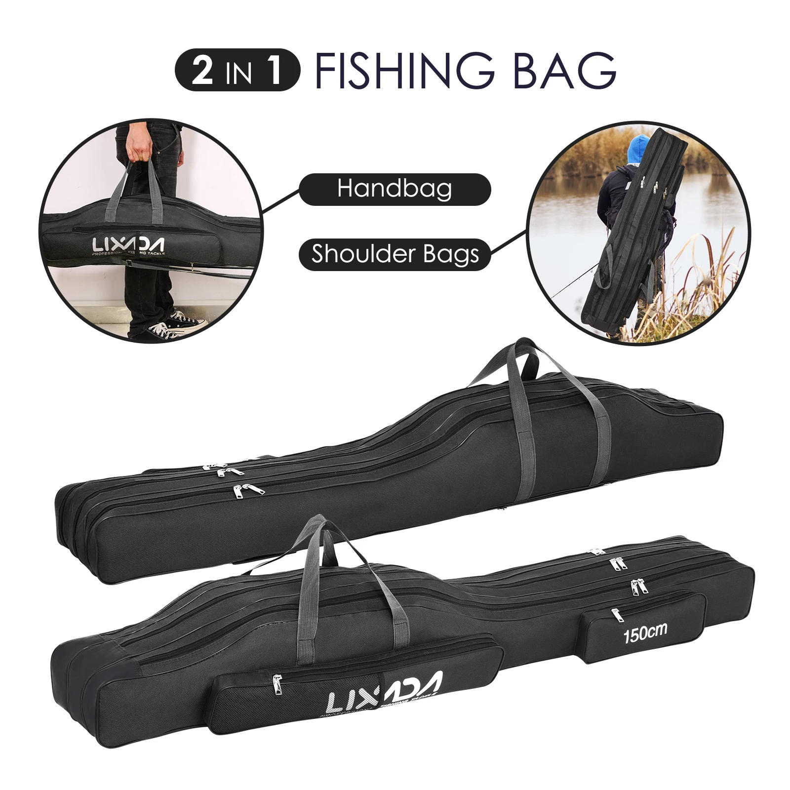 130cm/150cm Three Layers Fishing Bag Portable Folding Fishing Rod Reel Tackle Tool Carry Case Carrier Travel Bag