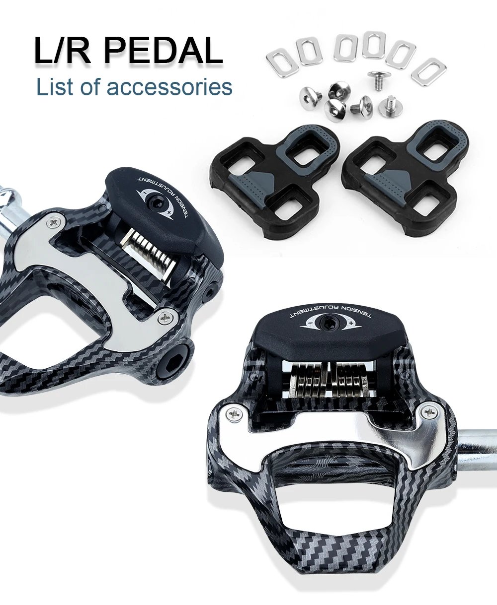 RACEWORK Ultra Light Road Bike Pedal Carbon Fiber Self-Locking For Shimano SPD Compatible Bike Professional Pedals with Bearings