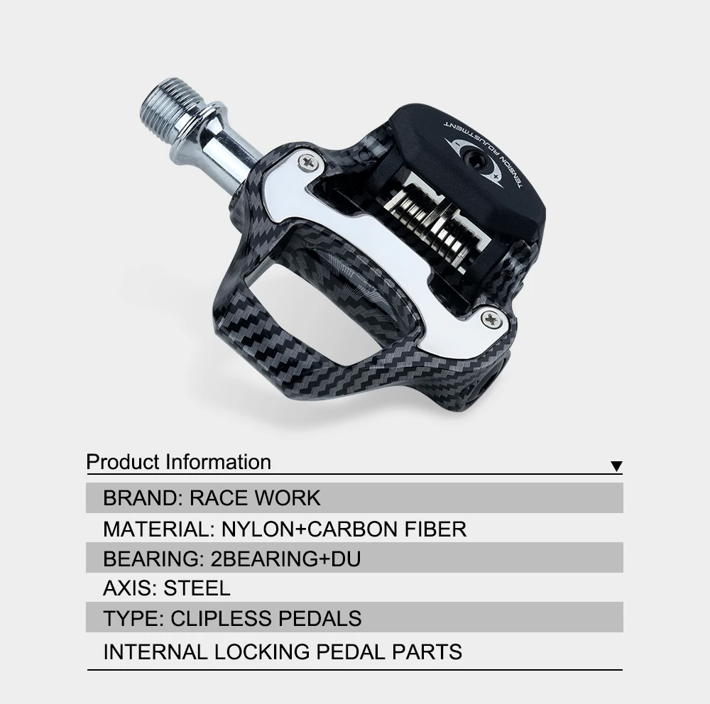 RACEWORK Ultra Light Road Bike Pedal Carbon Fiber Self-Locking For Shimano SPD Compatible Bike Professional Pedals with Bearings