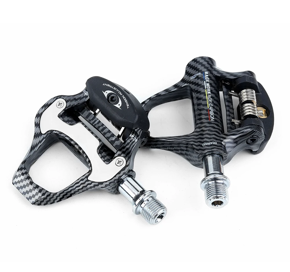 RACEWORK Ultra Light Road Bike Pedal Carbon Fiber Self-Locking For Shimano SPD Compatible Bike Professional Pedals with Bearings