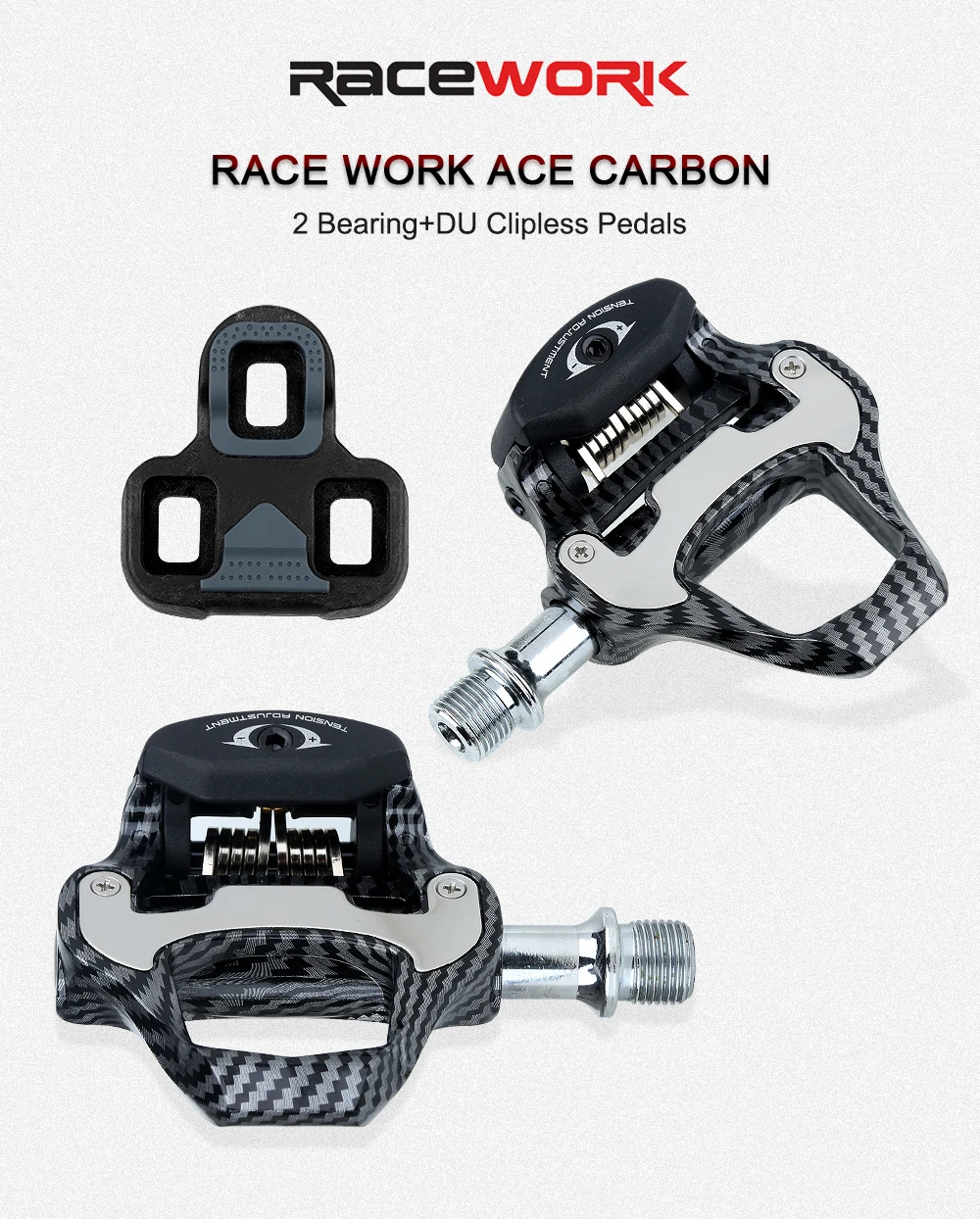RACEWORK Ultra Light Road Bike Pedal Carbon Fiber Self-Locking For Shimano SPD Compatible Bike Professional Pedals with Bearings