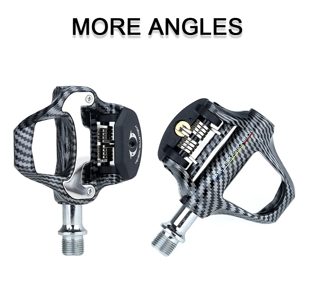 RACEWORK Ultra Light Road Bike Pedal Carbon Fiber Self-Locking For Shimano SPD Compatible Bike Professional Pedals with Bearings