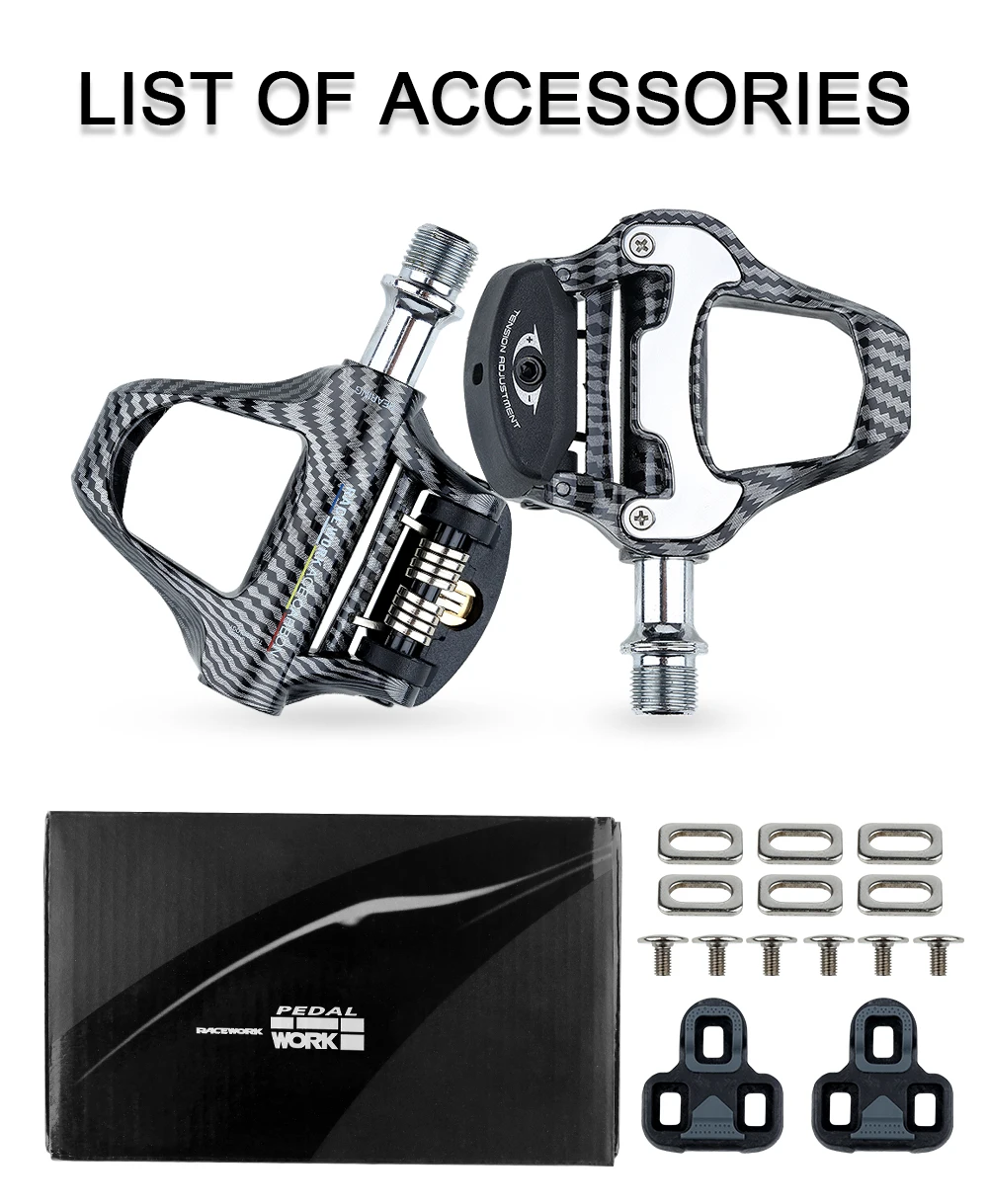 RACEWORK Ultra Light Road Bike Pedal Carbon Fiber Self-Locking For Shimano SPD Compatible Bike Professional Pedals with Bearings