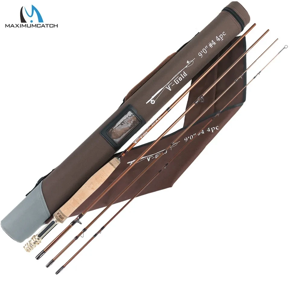 Maximumcatch V-Gold 9FT Fly Fishing Rod 4/5/6/8 WT 4Pcs Fast Action Pacbay Guides Fly Rod with a Triangle Rod Tube