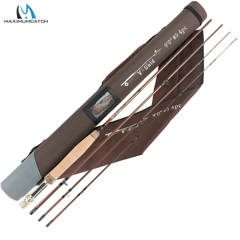 Maximumcatch V-Gold 9FT Fly Fishing Rod 4/5/6/8 WT 4Pcs Fast Action Pacbay Guides Fly Rod with a Triangle Rod Tube