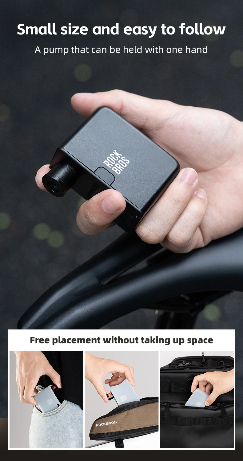 ROCKBROS Bike Pump Portable Mini Electric Air Pump Handheld 120PSI Rechargeable Tire Inflator Car Bike Motorcycle Bicycle Pump