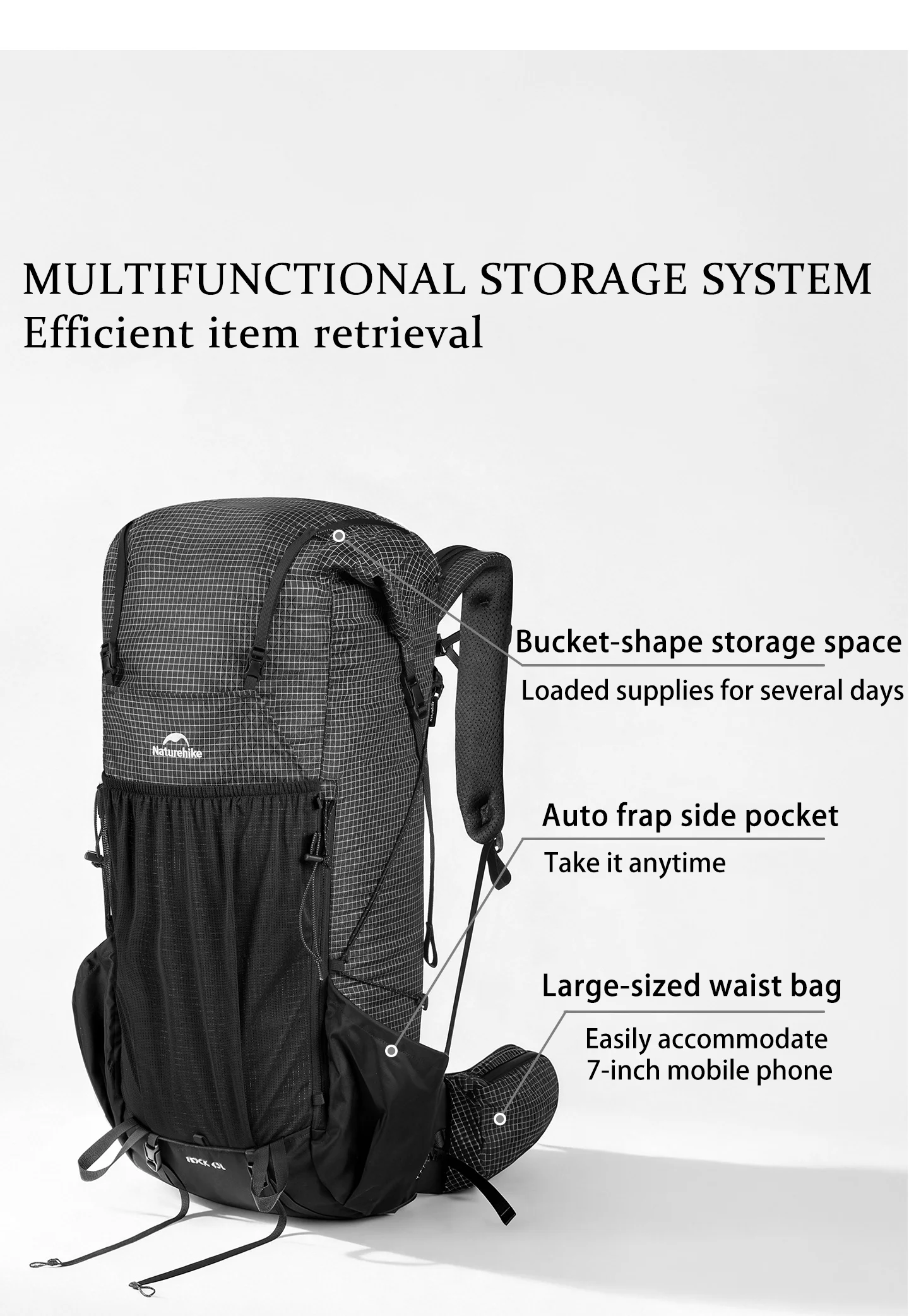 Naturehike Rock 2.0 Hiking Backpack 30L/45L/60L Camping Rucksack Outdoor Travel Trekking Specialised Shoulder Bag Rain Cover