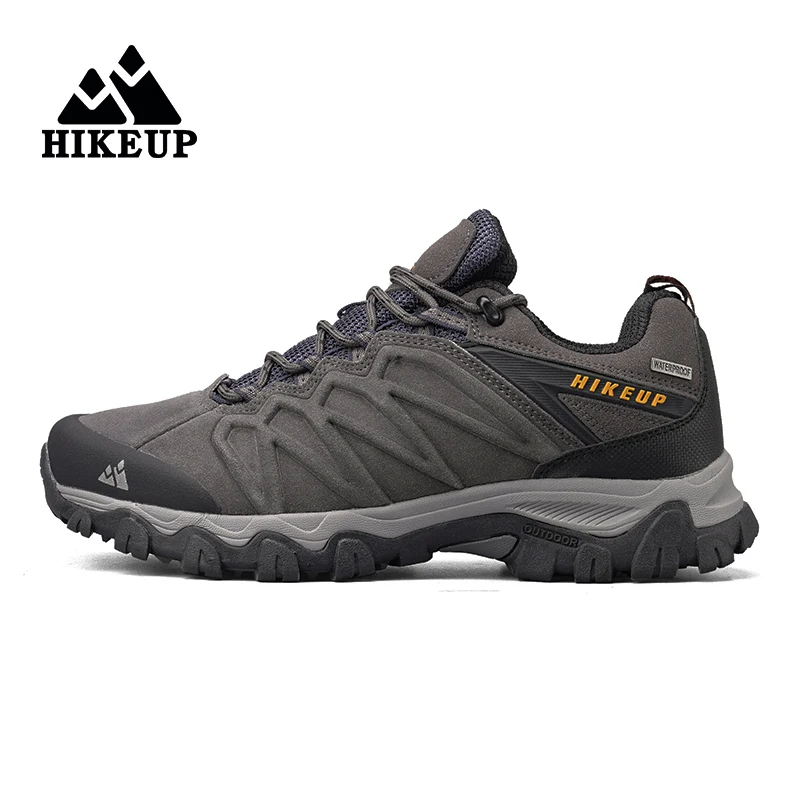 HIKEUP High Quality Leather Hiking Shoes Durable Outdoor Sport Men Trekking Leather Shoes Lace-Up Climbing Hunting Sneakers
