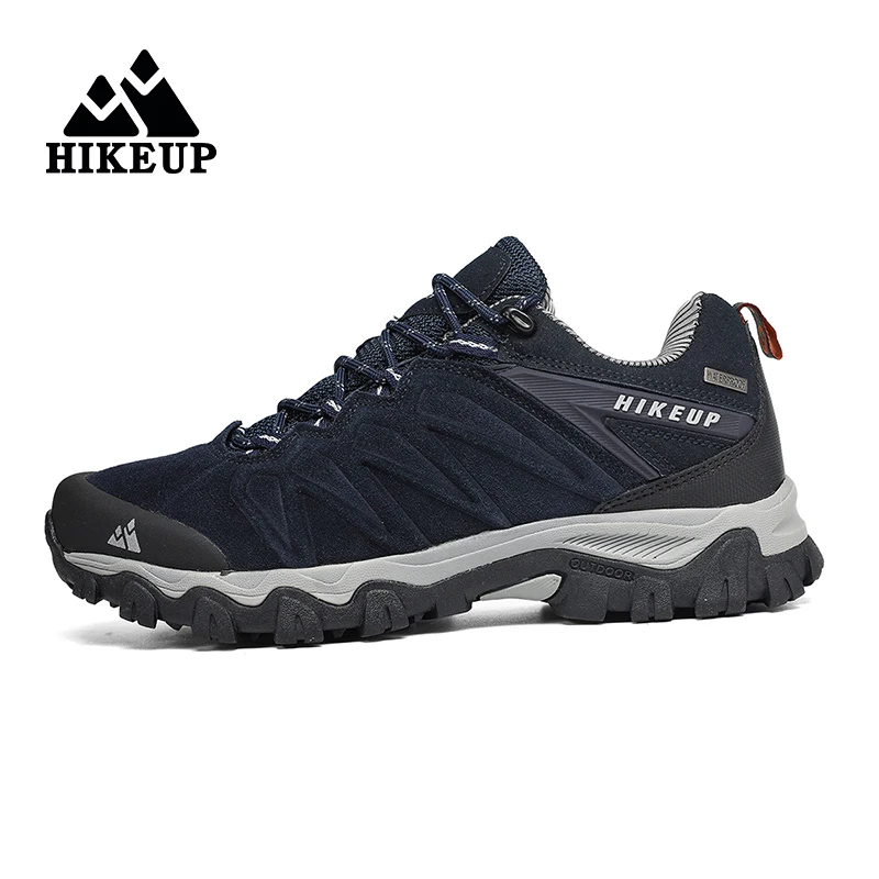 HIKEUP High Quality Leather Hiking Shoes Durable Outdoor Sport Men Trekking Leather Shoes Lace-Up Climbing Hunting Sneakers