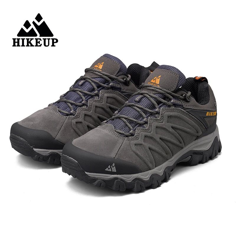 HIKEUP High Quality Leather Hiking Shoes Durable Outdoor Sport Men Trekking Leather Shoes Lace-Up Climbing Hunting Sneakers