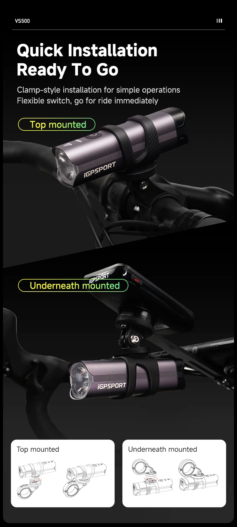 iGPSPORT VS500 Smart Bike Front Light 500 Lumen MTB Road Bike Lamp Headlight Cycling Flashlight Lantern Bike Accessories